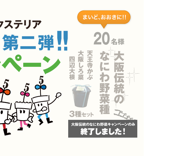 大阪伝統のなにわ野菜種３種セット キャンペーン終了